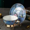 Bone-China-Teetassen-Set mit Untertasse „Blue Bird“ und Goldakzenten Blue Bird Bone China Tea Cup & Saucer Set with Gold Accents - 1
