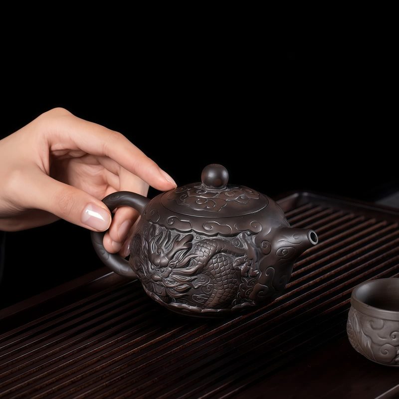 Chinese Dragon Unglazed Purple Clay Kung Fu Tea Set - 6