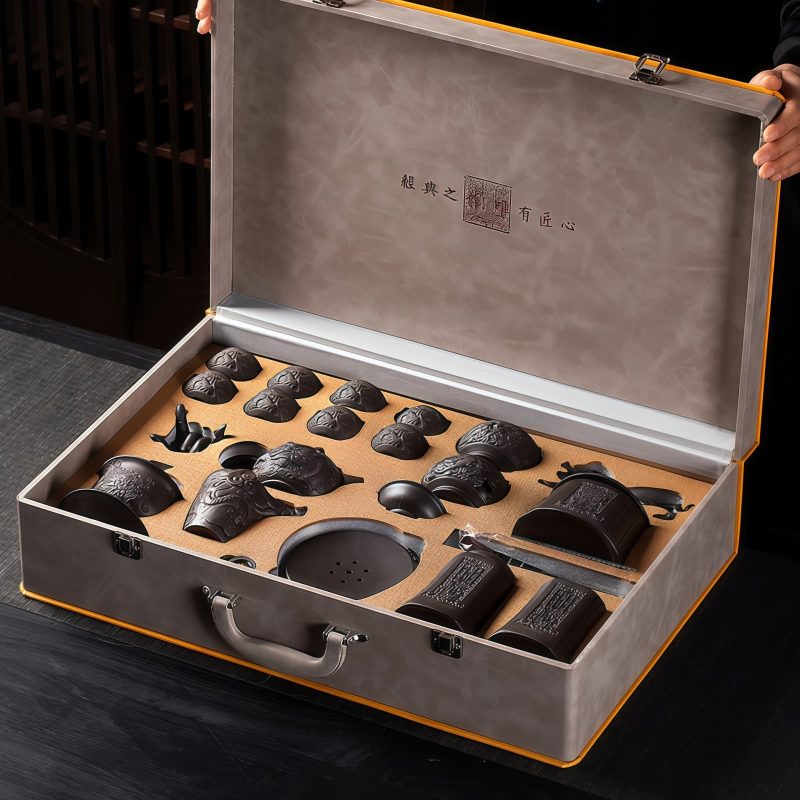 Chinese Dragon Unglazed Purple Clay Kung Fu Tea Set - 2