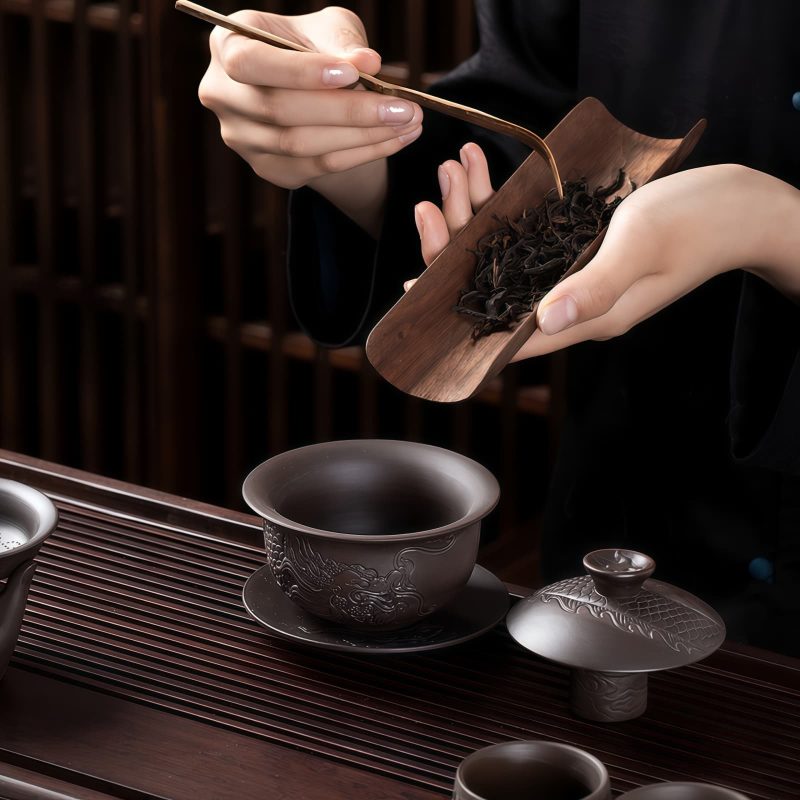 Chinese Dragon Unglazed Purple Clay Kung Fu Tea Set - 3