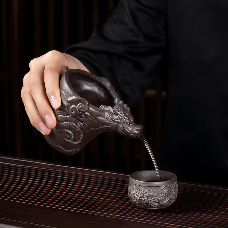 Chinese Dragon Unglazed Purple Clay Kung Fu Tea Set - 5