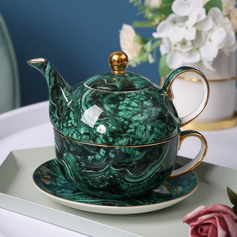 Türkisfarbenes Porzellan Tea-for-One-Set Turquoise Porcelain Tea for One Set | Elegant Solo Tea Experience - 6
