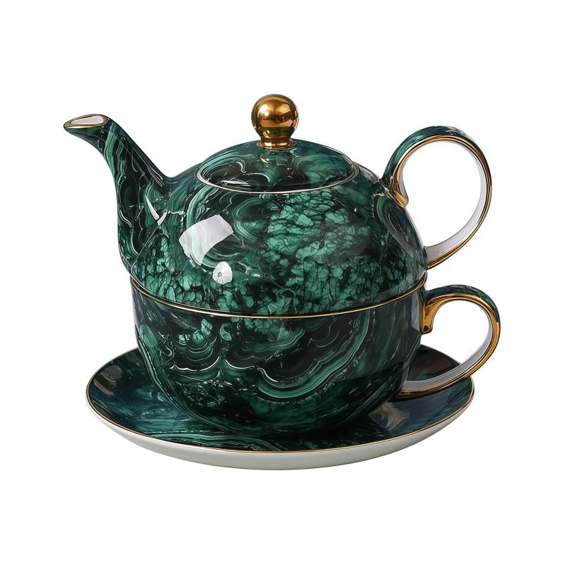 Türkisfarbenes Porzellan Tea-for-One-Set Turquoise Porcelain Tea for One Set | Elegant Solo Tea Experience - 1