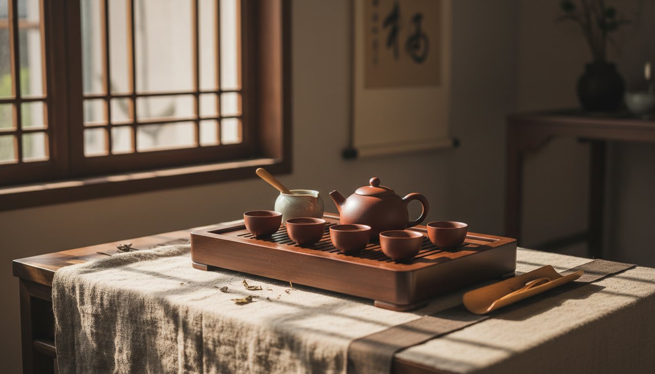 Eine Jing-Lan-Yixing-Teekanne während einer traditionellen Teezeremonie.