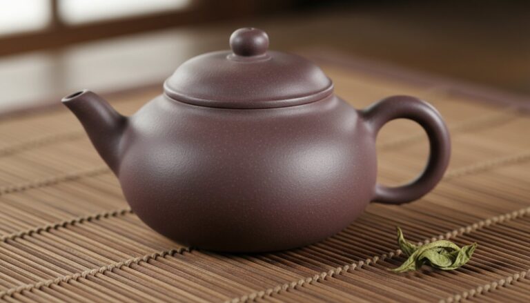 Close-up of a seasoned Jing Lan Yixing teapot with a rich bao jiang patina.