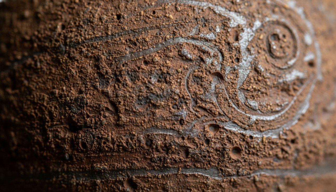 Close-up of unglazed Bizen-yaki pottery texture