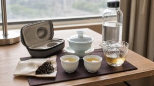 Compact travel tea set for brewing loose leaf tea on the road