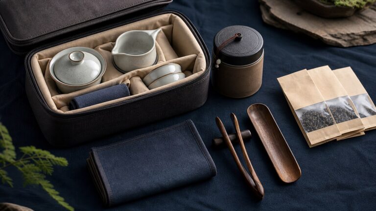 Compact gongfu tea packing kit with travel tea set and case