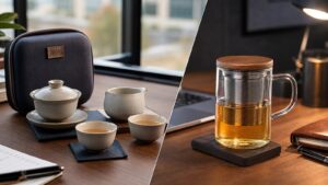 Travel tea set compared with a tea infuser mug for portable brewing