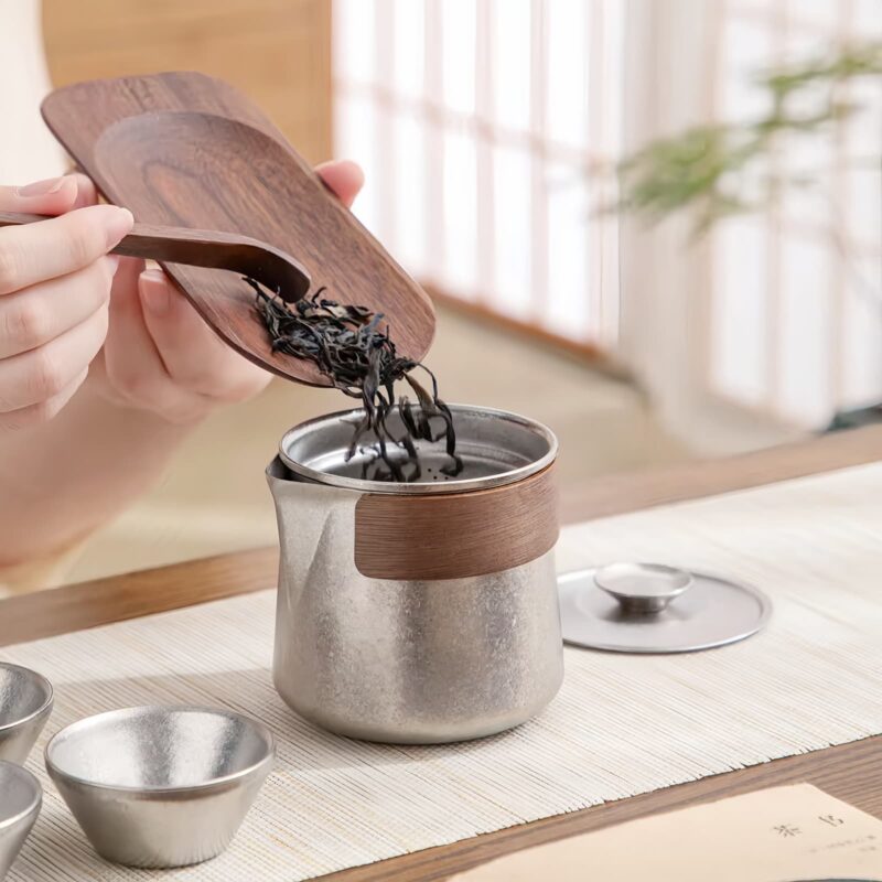 Cryolite Personalized Titanium Travel Tea Set with Walnut Accents - 3