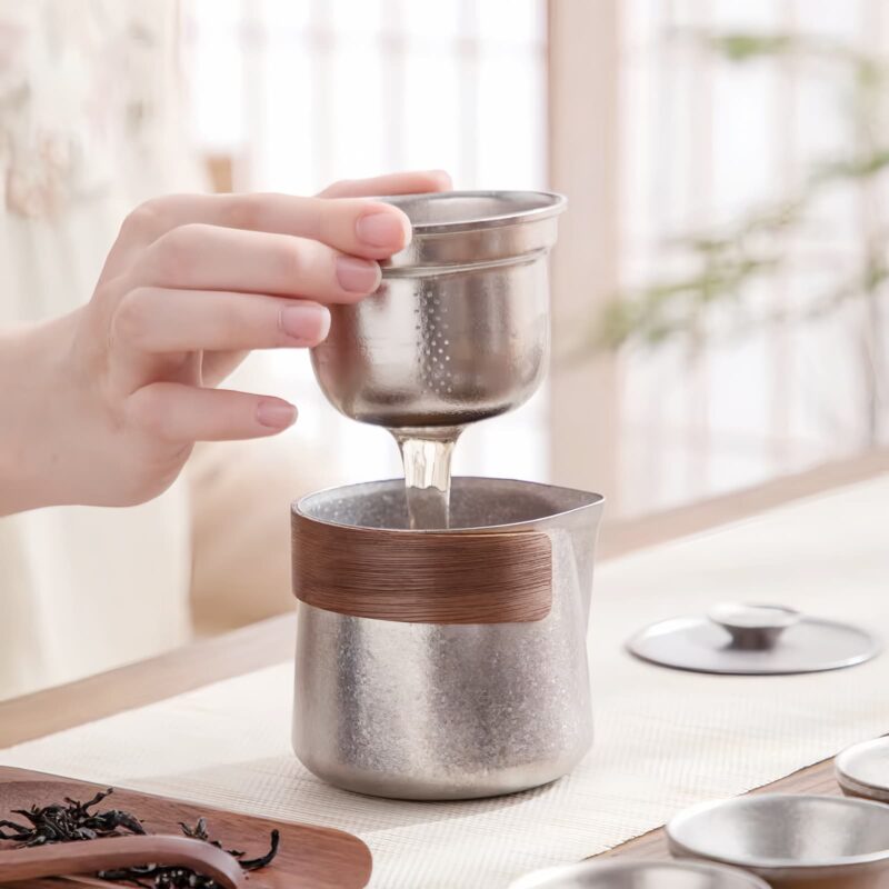 Cryolite Personalized Titanium Travel Tea Set with Walnut Accents - 2