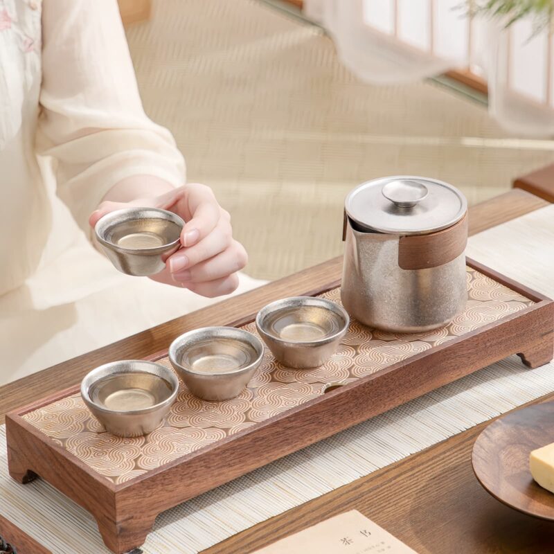 Cryolite Personalized Titanium Travel Tea Set with Walnut Accents - 4