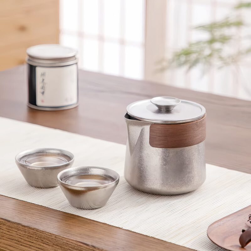 Cryolite Personalized Titanium Travel Tea Set with Walnut Accents - 8